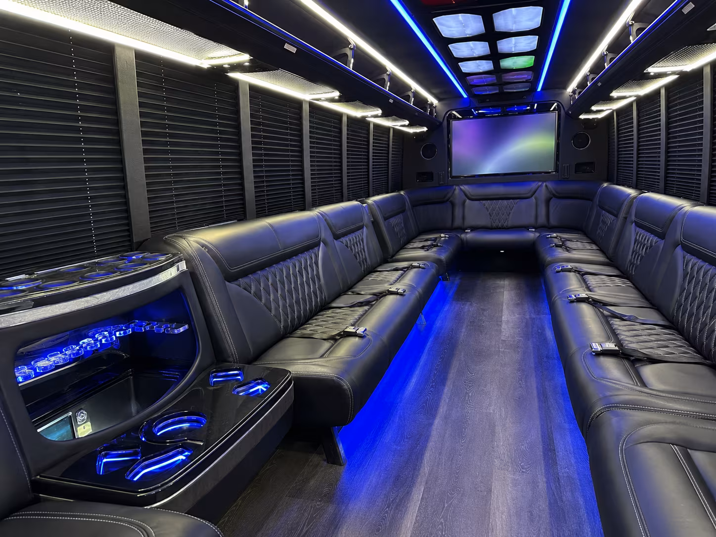 chino hills 20 passenger party bus inside
